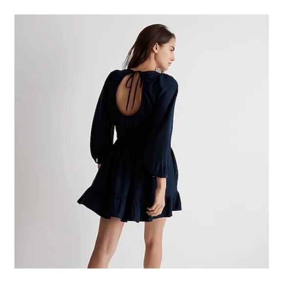 Madewell Sophia Dress L Navy Blue Open Back Mini Long Sleeve Western Boho NI633 - Picture 1 of 10